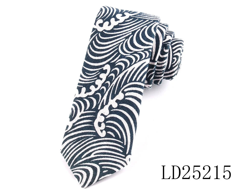 New Floral Print Necktie For Men Casual Cotton Linen Ties Plaid Slim Tie Male Suits Skinny Neck Tie For Wedding Business Gravats