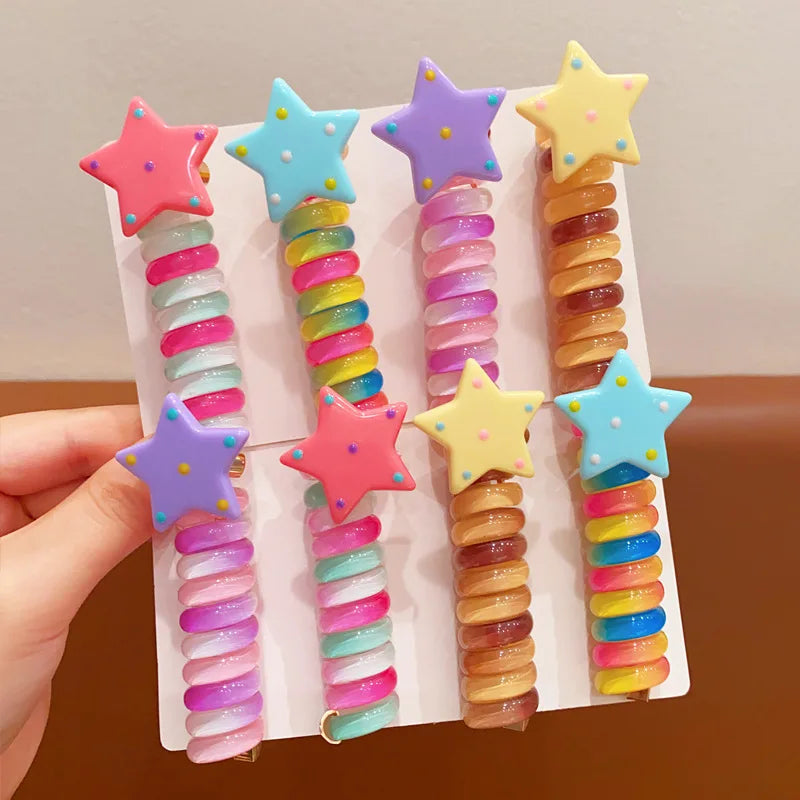 1/4pcs Elastic Telephone Wire Hair Ties Women Girls Star Hair Bands Spiral Coil Rubber Band Ponytails Head Rope Hair Accessories