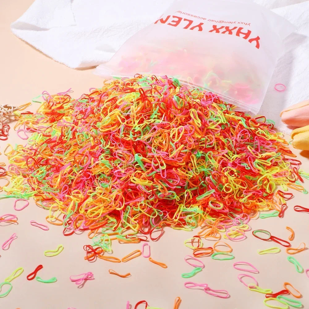 500/1000/2000pcs Girls Black Disposable Rubber Band Hair Ties Headband Children Ponytail Holder Bands Kids Hair Accessories