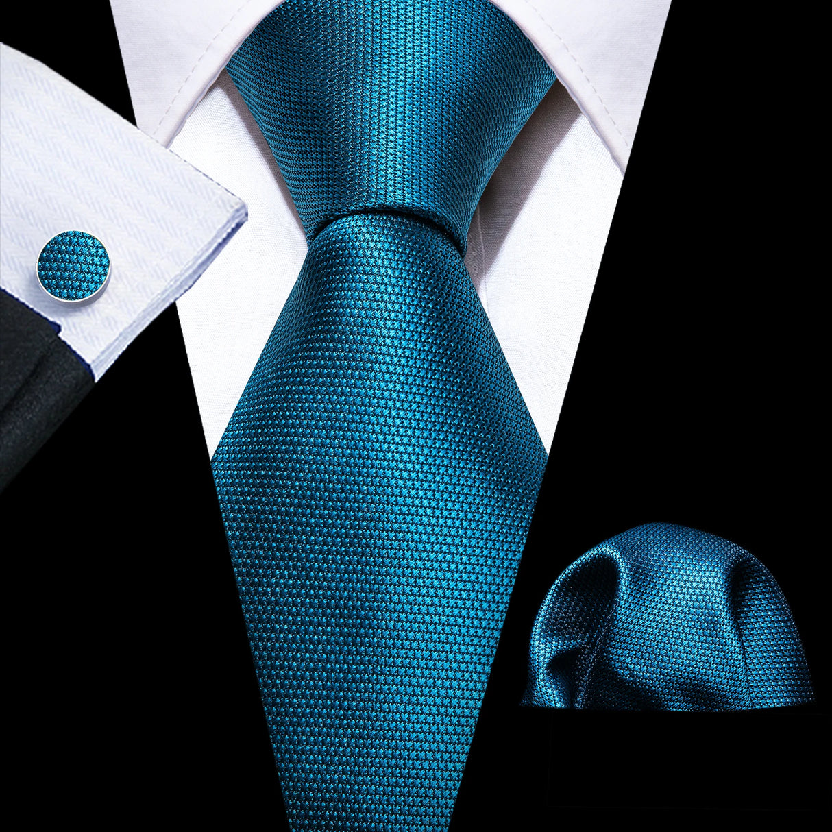 Noverlty Teal Silk Necktie For Men Solid Luxury Brand Suit Pocket Square Cufflinks High Quality Tie Set Wedding Party Barry.Wang