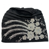 African Female Wrap Head Bonnet Muslim Turban Hat Lady Head Wraps Glitter Luminescence Beading Pleated Turban Cap for Women