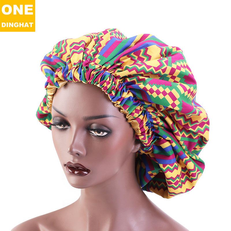 2020 New No. plus-Sized African Printing round Cap Double-Layer Satin Lining Wide Edge Nightcap Chemotherapy Hat