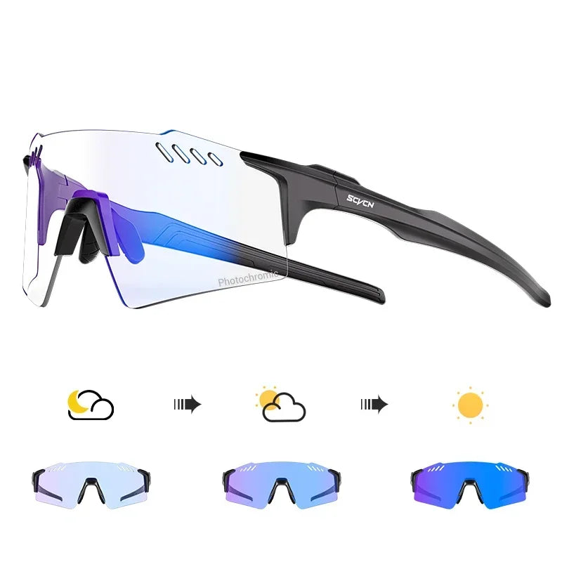 SCVCN UV400 Photochromic Cycling Glasss Sports Running Sunglasses Men Outdoor Drving Bicycle Goggles MTB Eyewear 1 Lens