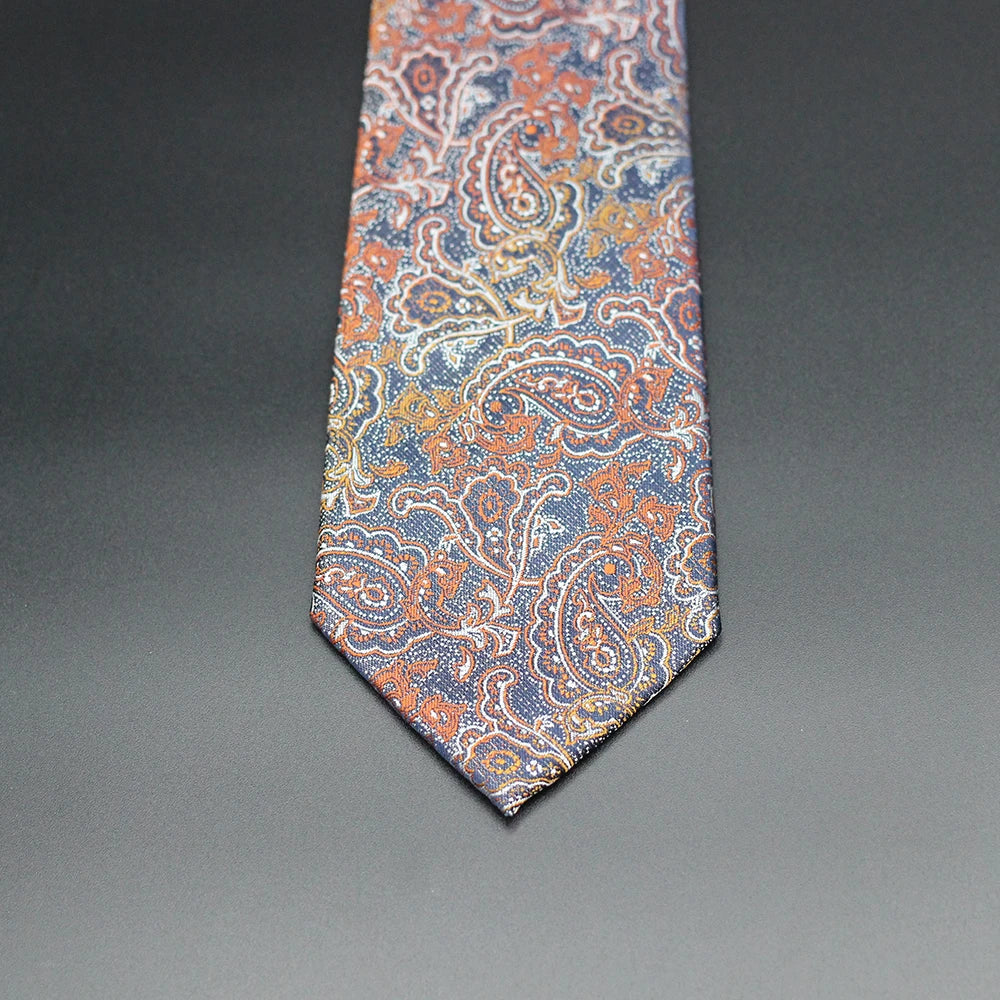 Luxury 7CM Mens Necktie Paisley Ties For Man Groomsman Jacquard Woven Gold Orange Color Neck Tie Business Party