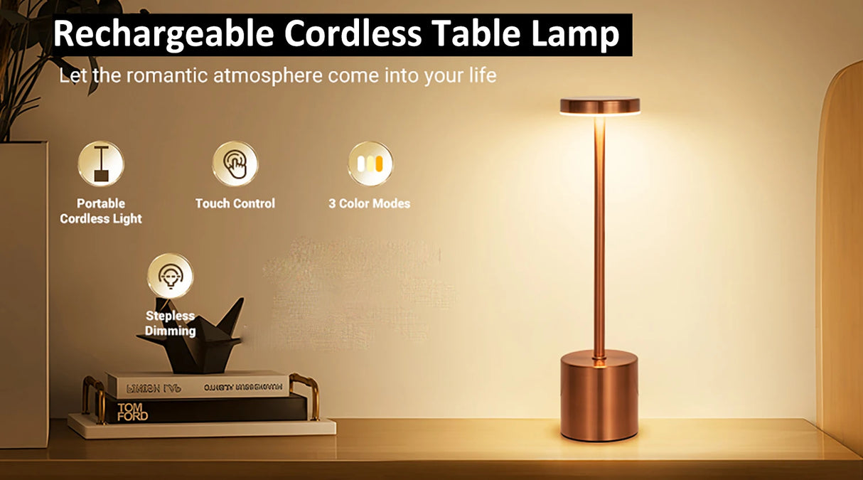 LED Table Lamp Touch Sensor Rechargeable Desktop Night Light Wireless Reading Lamp for Restaurant Hotel Bar Bedroom Decor Light