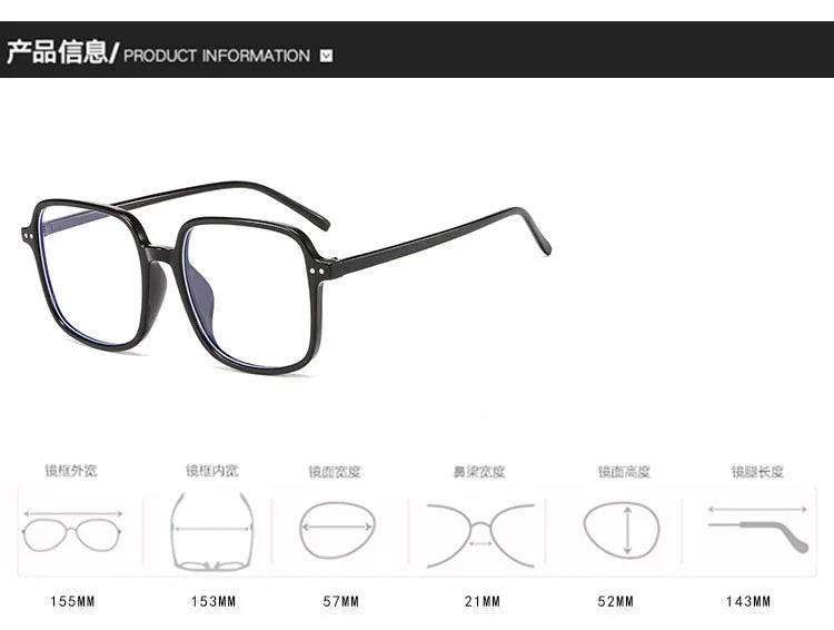 Blue Light Blocking Men Women Glasses Fashion Square Shape Big Size Glass in Trend Trendy Glasses Frame Women