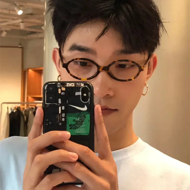 Elliptical Artistic Style Myopia Glasses Retro Small Frame Flat Lenses Ultra Light Finished Near Sight Eyewear Fashion Goggles