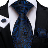 2023 New Blue Ties for Men Luxury Paisley Striped Check Silk Polyester Men's Wedding Party Necktie Accessories Handkerchief Gift