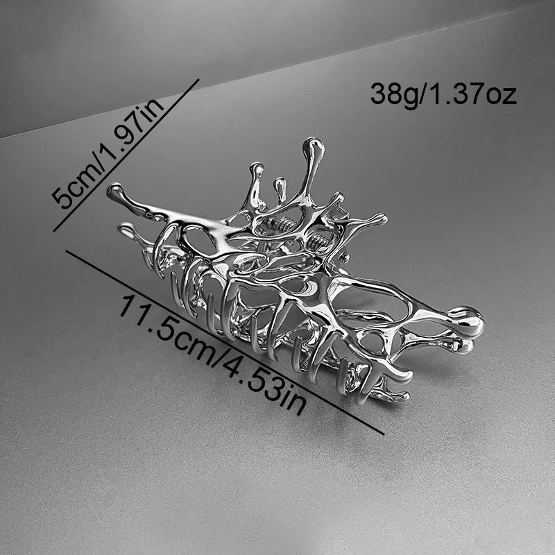 Geometric Claw Clips Women Large Metal Silver Color Korean Fashion Shark Hair Clips Girls Grab Clamps Hair Accessories