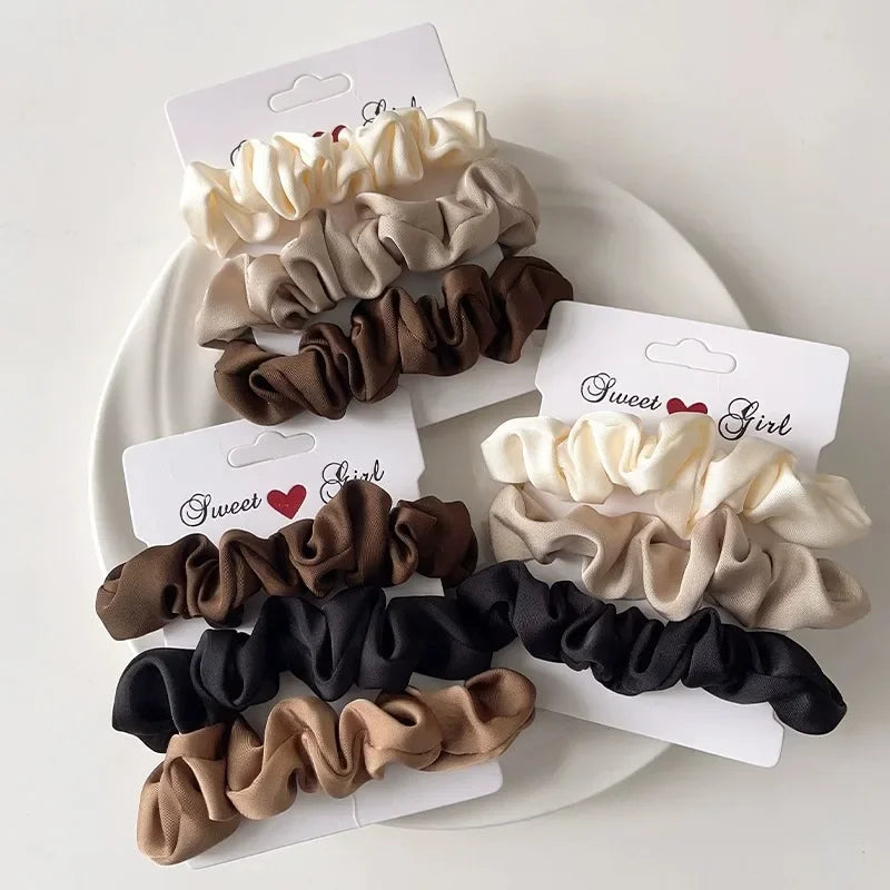 3/4/5 PCS Elastic Bands Elegant Solid Color Satin Pleated Scrunchies Woman Strong Ponytail Hair Ties Accessories Wholesale