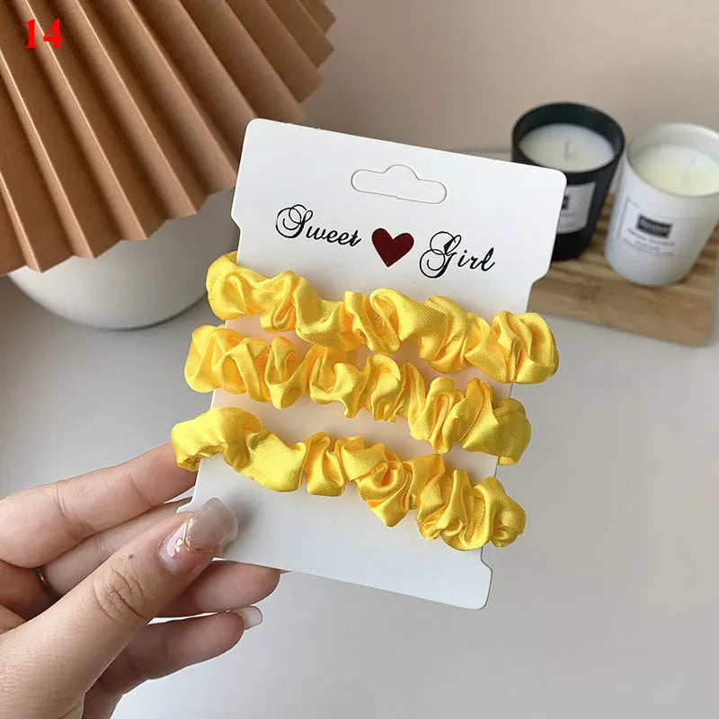 3Pcs/Set Silky Hair Scrunchies Ponytail Holders Elastics Hair Ties For Women Silk Satin Solid Color Hair Rope Hair Accessories
