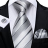 3Pcs Sliver Plaid Solid Grey Silk Men Tie Pocket Suqare Cufflinks 8cm Luxury Wedding Prom Accessories Gravats Gift for Husband