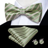 Hi-Tie Striped Black Red Green Silk Mens Bow Tie Hanky Cufflinks Set Pre-tied Butterfly Knot Bowtie for Male Wedding Business