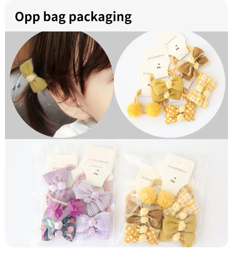 10Pcs Set Baby Hair Bands Cartoon Dot Bows Flower Kids Hair Ropes Kids Rubber Band Baby Girl Hair Accessories