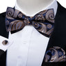Classic Black Men Bow Ties 100% Silk Bowties Butterfly Pocket Square Cufflinks Set Suit Paisley Gold Pre-Tied Bow Tie DiBanGu