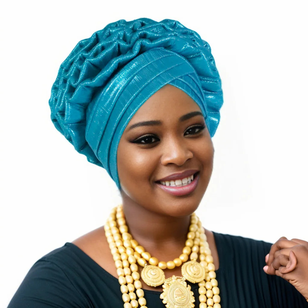 Fashion Women Elastic Ruffle African Turban Cap Lady Head Wraps Nigeria Wedding Auto Gele Headtie Party Headgear Headwear Hat