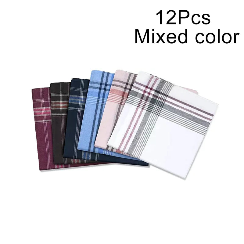 12pc Classic Stripe Plaid Handkerchiefs Men Women Pocket Sweat-absorbing Handkerchief Wedding Party Business Chest Towel Scarves