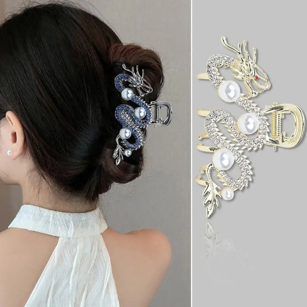 Blue Dragon Hairpin With Pearl Hair Claw Women Simple Hair Claw Hairpin Shark Clip Fashion Temperament Simple Hair Accessories
