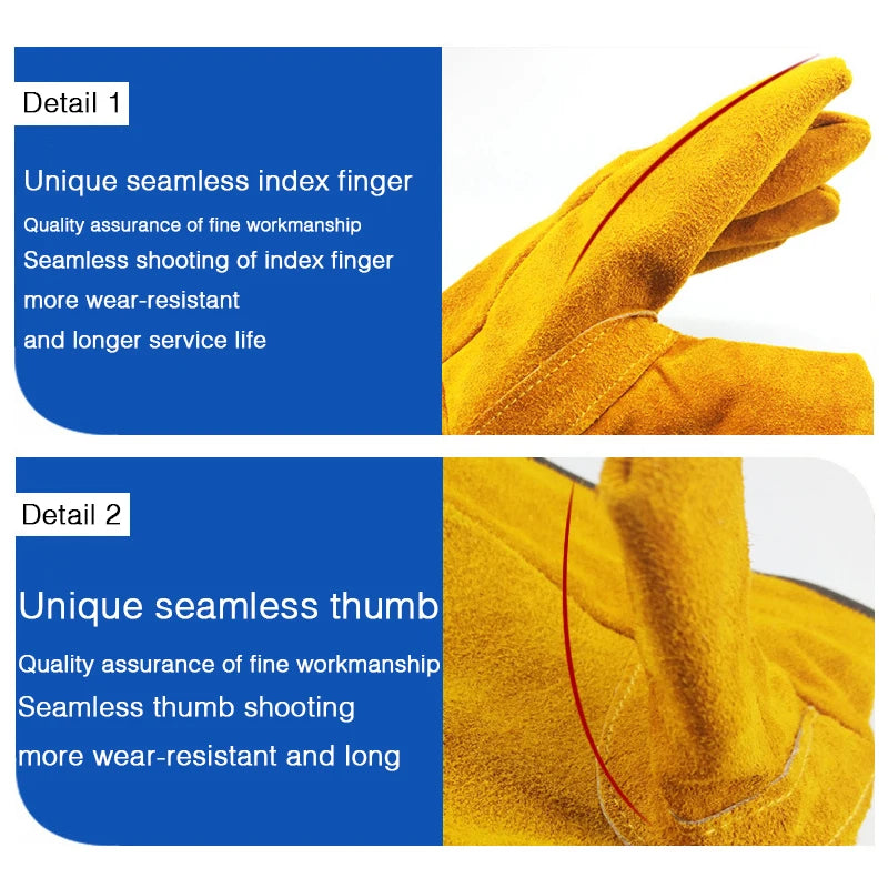 1 Pair Labor Protection Cowhide Gloves Double-layer Yellow Safety Welding Wear-resistant Gloves Personal Protective Equipment