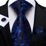 Elegant Blue Floral Paisley Men's 8cm Silk Tie Set with Pocket Square Cufflinks Business Suits Accessories Groom Wedding Cravat