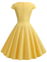 Robe d'été rose pour femme, col en V, style vintage, élégante, rétro, pin-up, soirée, bureau, mi-longue