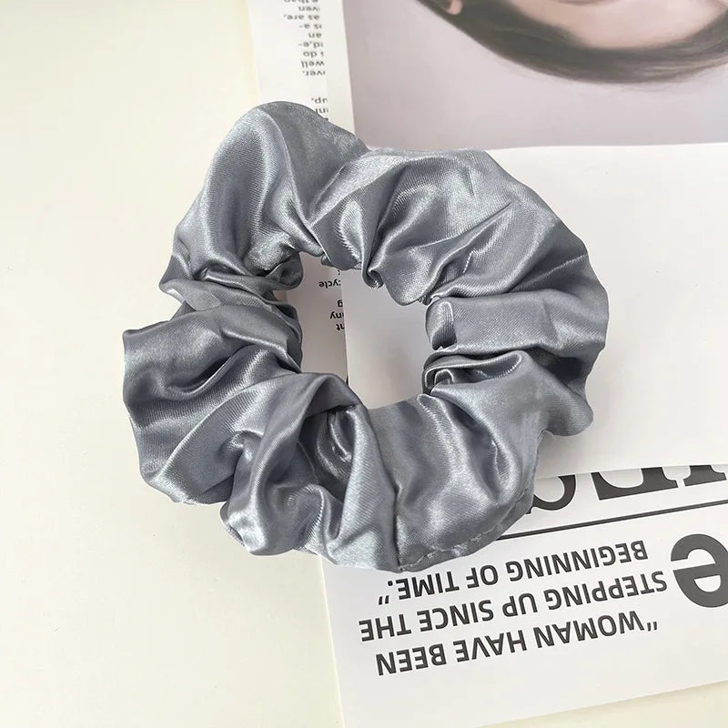 Korean Woman Big Elegant Silk Elastics Hair Band Girls Solid Color Scrunchies Hair Ties Ladies Ponytail Hold Hair Accessories