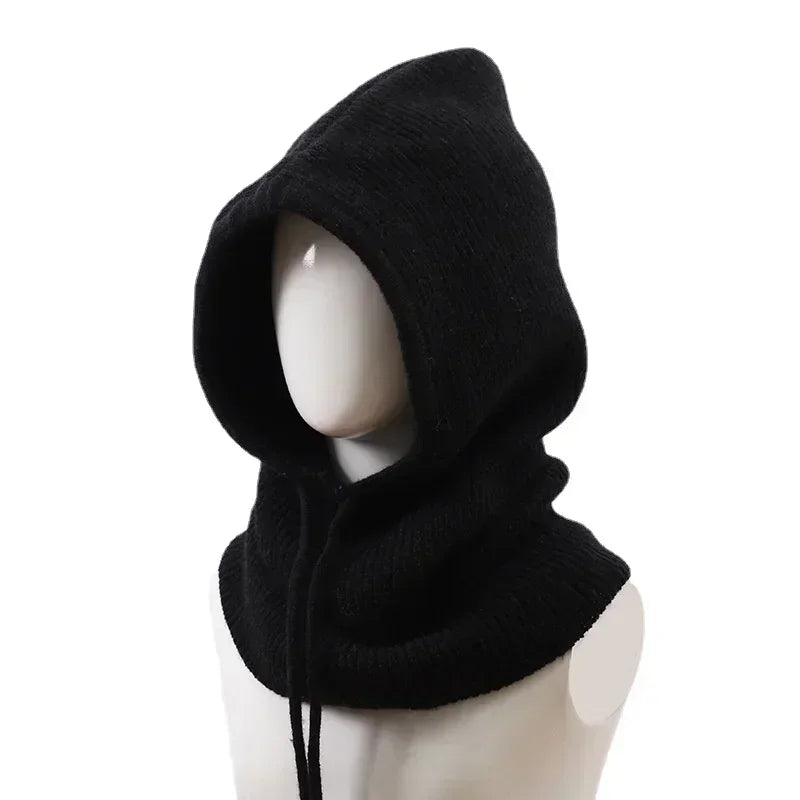 Winter Balaclava Hats For Men&Women Unisex Knitted Hooded Caps Outdoor Warmer Drawstring Hats One-Piece Neck Collar Beanies Cap