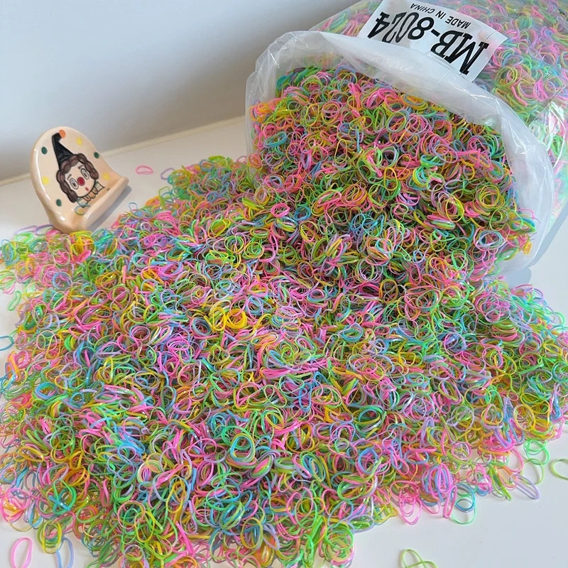 500Pcs/bag Girls Colourful Disposable Rubber Band Hair Ties Headband Children Ponytail Holder Bands Kids Hair Accessories