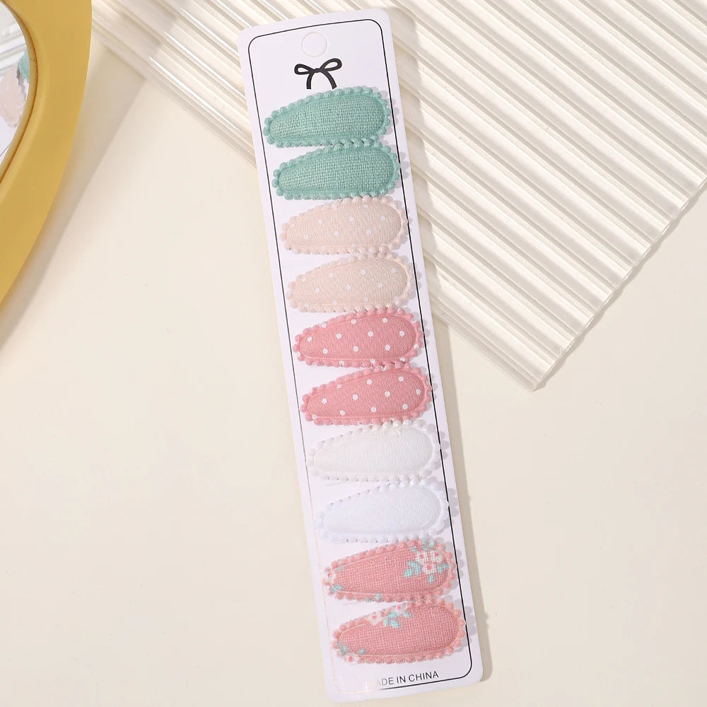 10Pcs/set 2.2'' Printed Embroidery Waterdrop Shape Hair Clips For Cute Girls BB Hairpin Barrettes Headwear Kids Hair Accessories