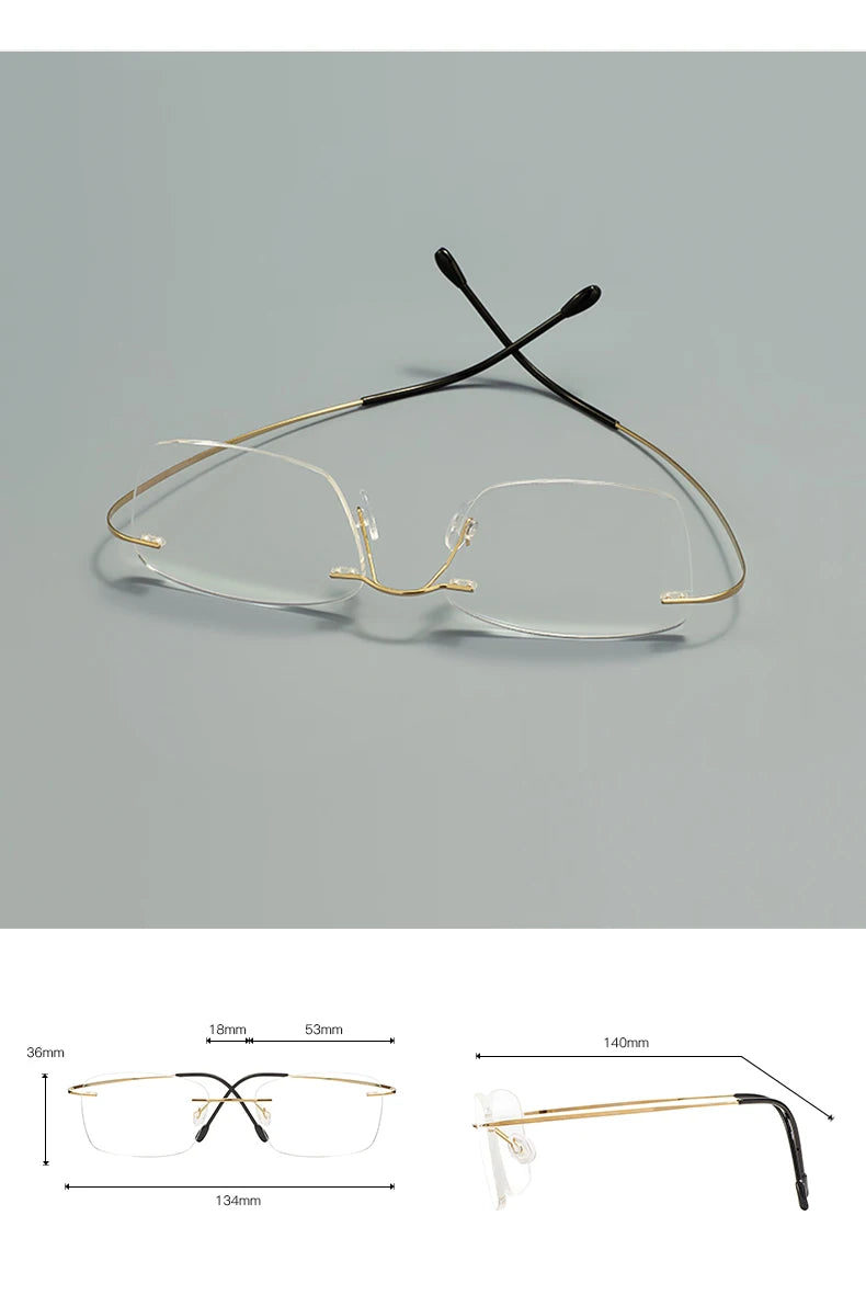 Titanium Large Size Lightweight Rectangular Men and Women Colored Flexible Rimless Glasses Frame For Myopia Prescription Lenses