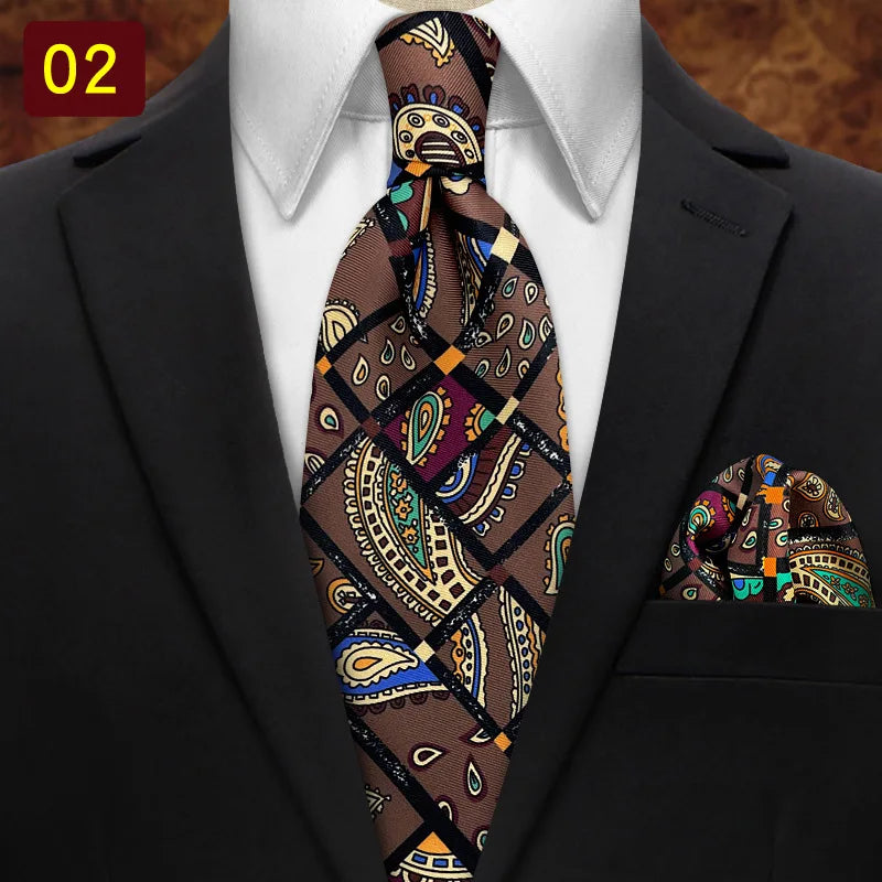 MUGIVALA 9CM Retro business banquet suit paisley vintage pattern tie pocket square set