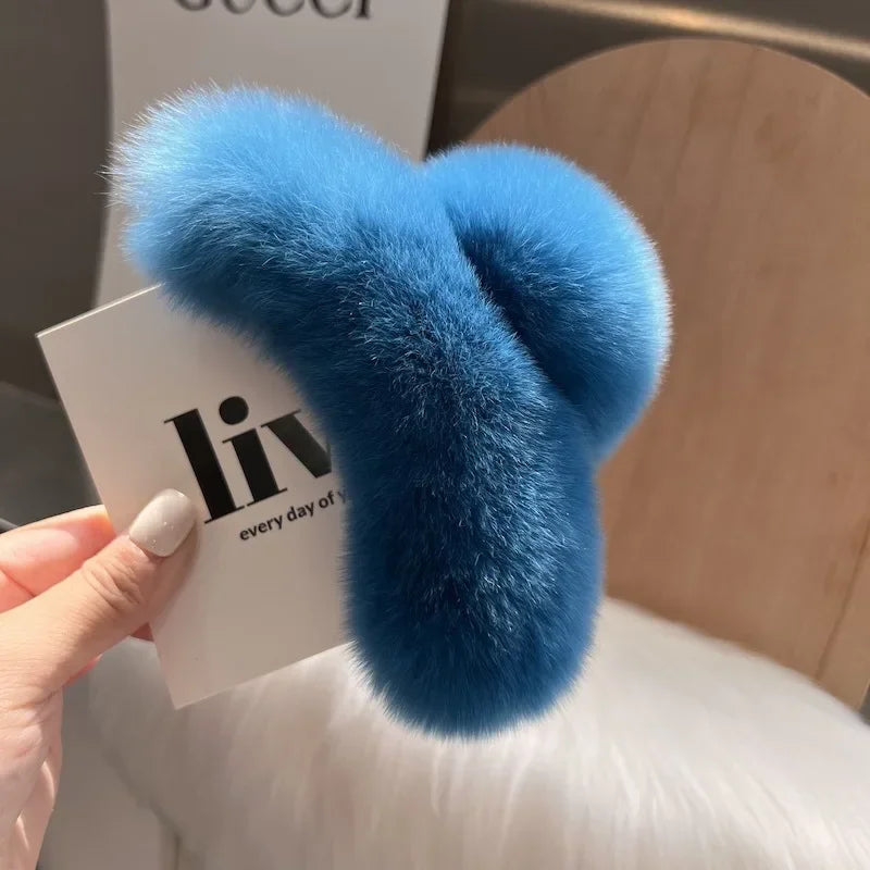Muweordy New Oversized Faux Fur Big Crab Hair Clip for Girls Rabbit Hair Claw Clips Cute Plush Ponytail Women's Hair Barrettes