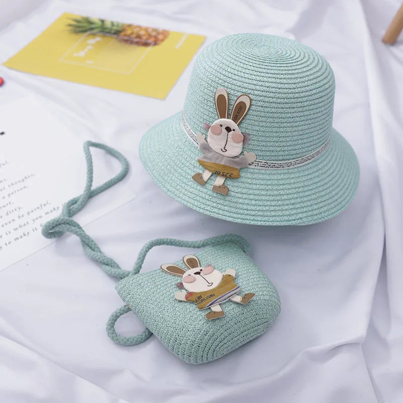 Summer Baby Straw Hat With Handbag Flower Breathable Beach Hat Bags Kids Hat Boy Girls Sun Visor UV protection panama Hat gorras