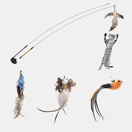 Cat Dancer Wand High Flexibility Elastic Cat Stick Wand Toy Interactive Cat Toy Cute Exchangeable Bird With Bell Cat Stick Toy