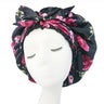 Soft Silky Print Satin Bonnet for Women Large Nightcap with Long Satin Ribbon Tie Band Bonnet Adjustable Wide Band Head Wrap Hat