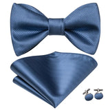 Hi-Tie Silk Mens Self Bow Tie Hanky Cufflinks Set Blue Red Gold Black White Male Jacquard Butterfly Knot Bowtie Wedding Business