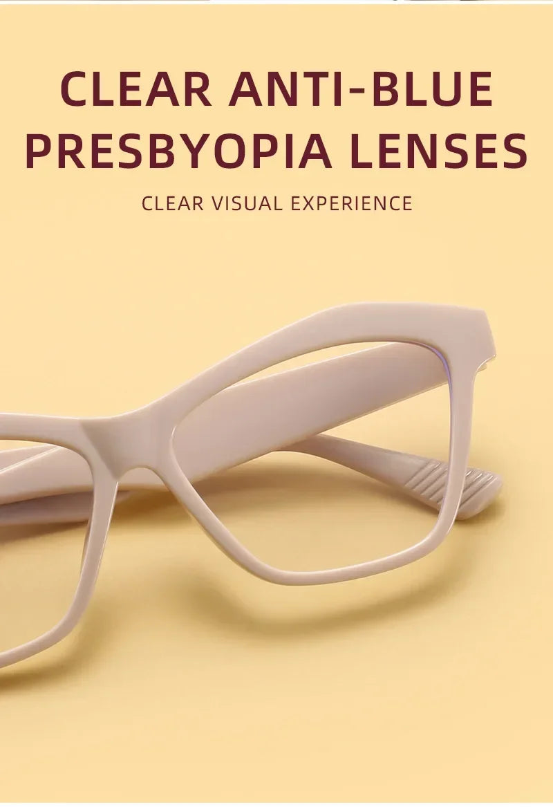 Retro Men Women Clear Lens Presbyopia Glasses Personalized Cat Eye Reading Glasses Blue Light Blocking Eye Protection Eyewear