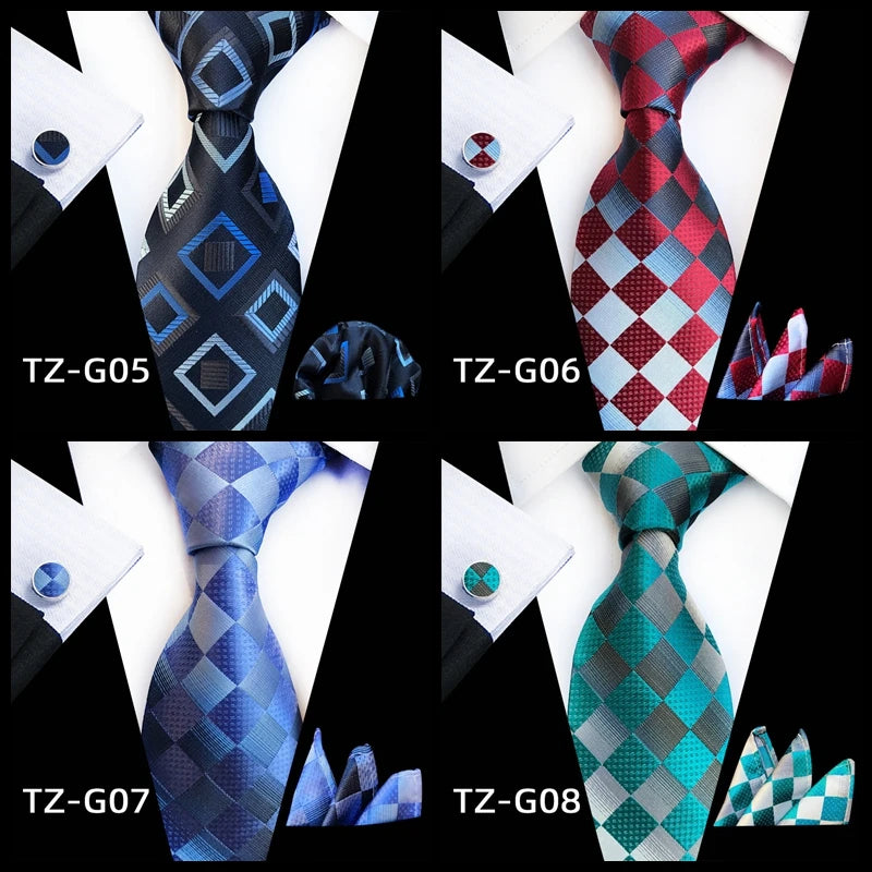 Orange Novelty Ties For Men Plaid Flower Design Silk Wedding Necktie For Men Hanky Cufflinks Gifts Business Party Suit Bow Tie