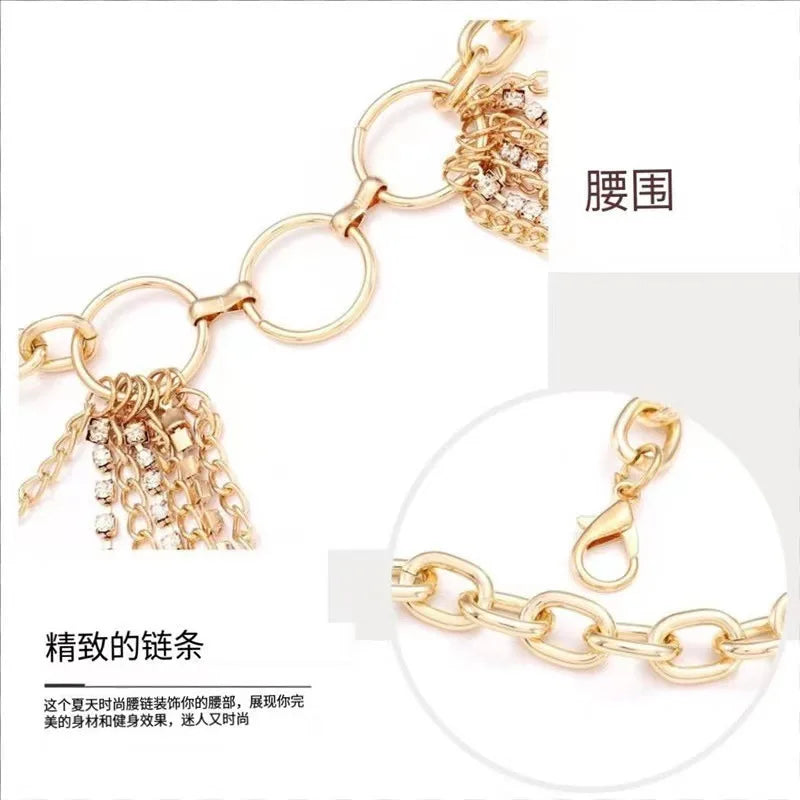 Waist Chain Jewelry Adjustable Harness Belly Chain Multi Layer Tassel Belly Chain Sexy Waist Corset Belt Clothing for Women
