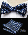 HUISHI Classic Blue Bowties For Men  Paisley Floral Bow Tie Pocket Square Cufflinks Suit Set Wedding Party Plaid Solid Butterfly