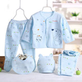 5pcs/set Newborn Baby Suit Set Top 2 Pants Hat Bibs 0-3 M Clothing Set Boy Girl Clothes Pure Cotton Breathable Cartoon Underwear