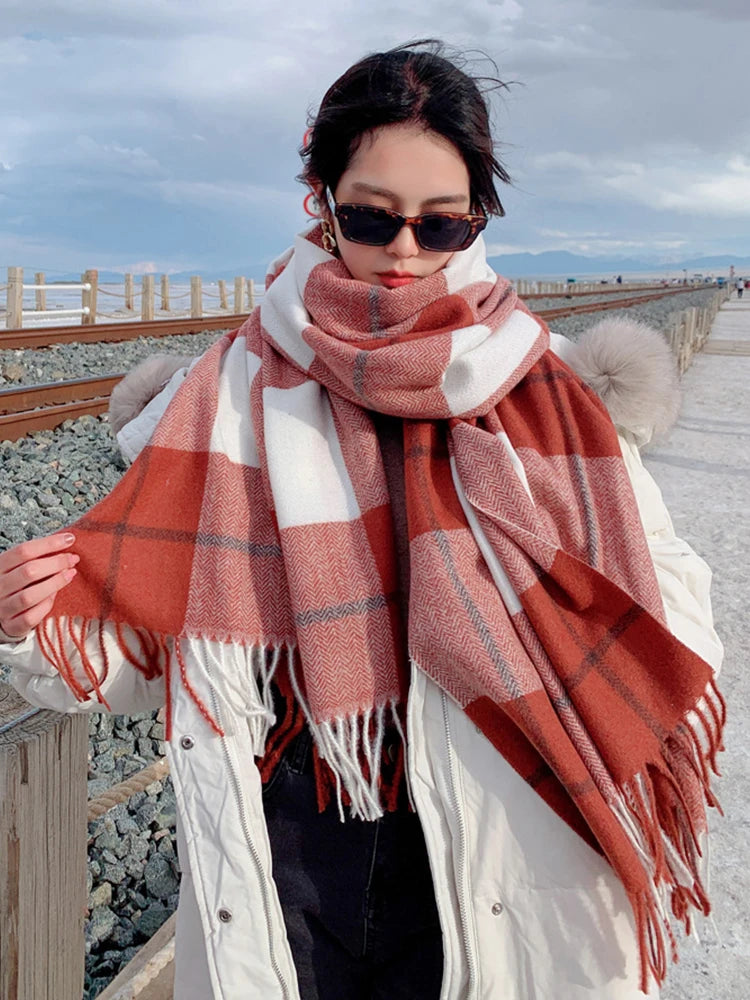 Korean Imitation Cashmere Women Scarf Winter Preppy Style Scarve Pashmina Mujer Foulard Bufanda Wrap Shawls Stoles Echarpe Hiver