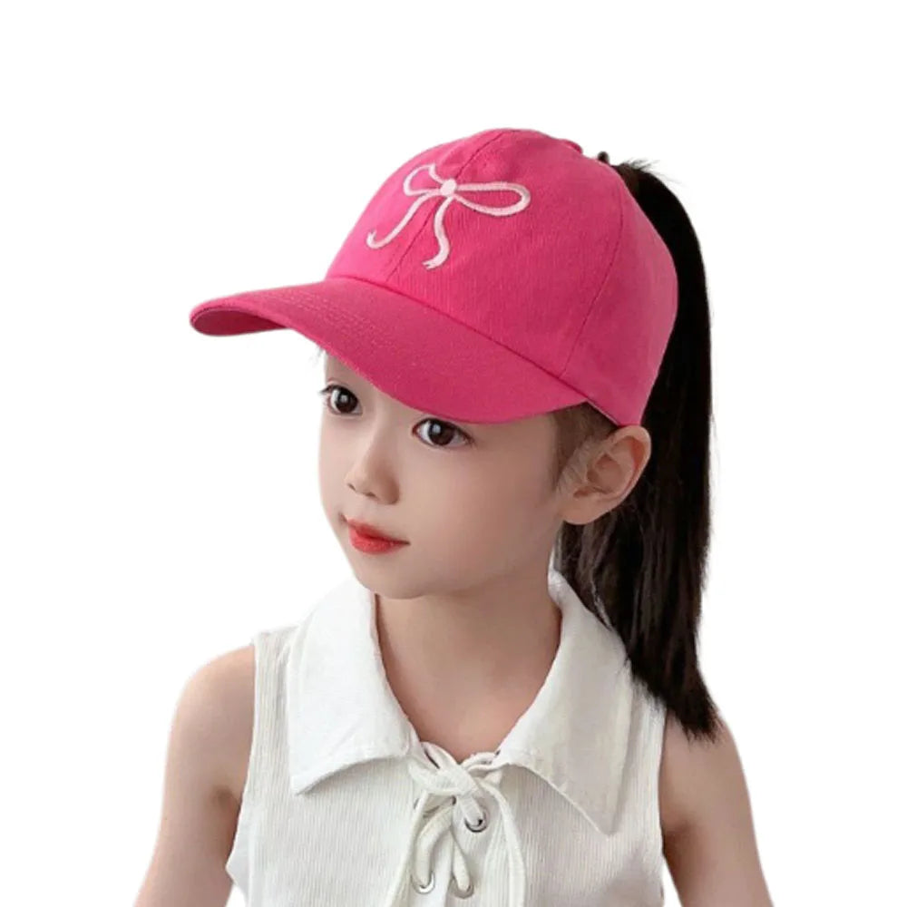 Sweet Bow Baby Girl Baseball Caps Pink White Children Sun Hat High Ponytail Kids Boy Sun Hats Adjustable Outdoor Travel Caps New