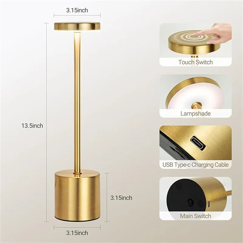 1PC Metal Classic Table Lamp USB Rechargeable Night Light Stepless Dimming Touch 3 Level Bedside Lamp Hotel Bar Decoration