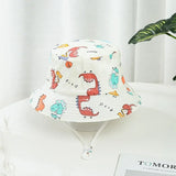 Cute Cartoon Printing Bucket Baby Hat Cotton Breathable Kids Fisherman Hat Infant Toddle Sun Hat with Drawstring for 1-5 Years