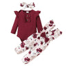 0-24 Months Newborn Baby Girl 3PCS Clothes Set Long Sleeve Romper+Flower Strap Pants+Headband Spring&Autumn Lovely Outfit