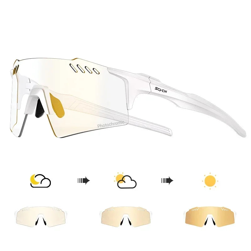 SCVCN UV400 Photochromic Cycling Glasss Sports Running Sunglasses Men Outdoor Drving Bicycle Goggles MTB Eyewear 1 Lens