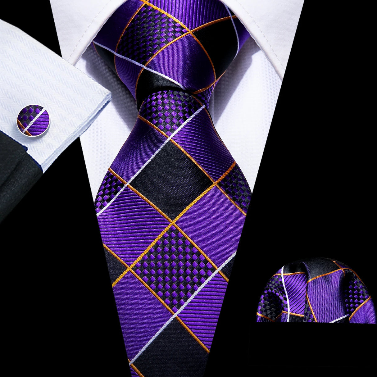 Male Gift Silk Men Tie Set Purple Violet Solid Paisley Striped Wedding Business Tie for Man Necktie Handky Cufflinks Barry.Wang