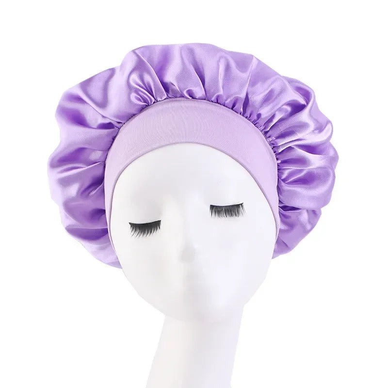 Hair Bonnet for Sleeping Silk Nightcap Satin Elastic Narrow Brim Shower Cap Round Hat Home Hair Care Cap Satin Bonnet
