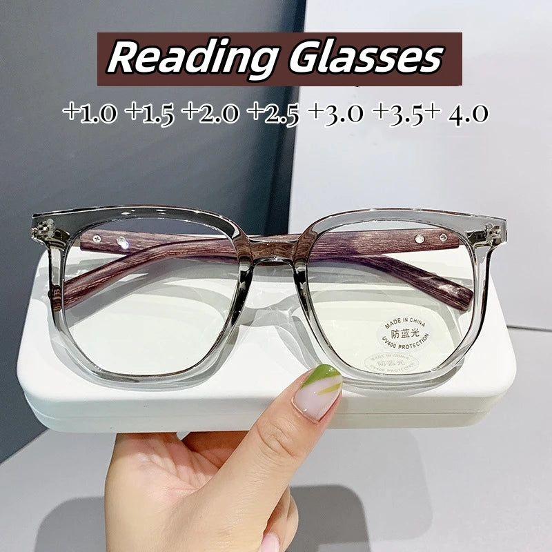 Luxury Blue Light Blocking Reading Glasses Women Men Wooden Legs Presbyopia Eyeglasses HD Lens Farsighted Eyewear with Diopter